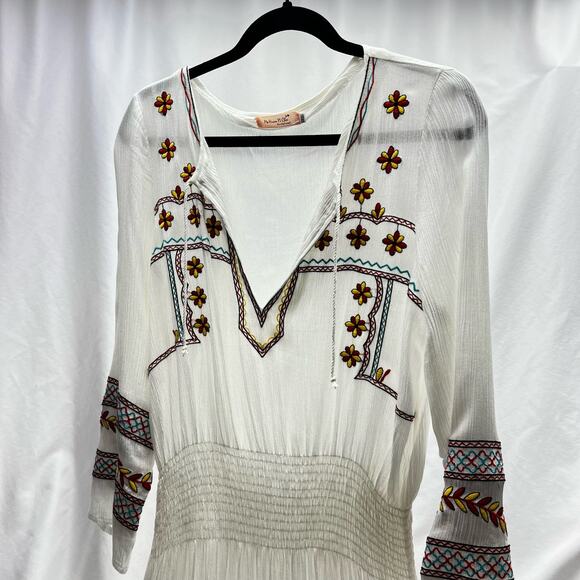 White Embroidered Midi Dress Swim Cover Beach Boho Women's XL China - Picture 3 of 8